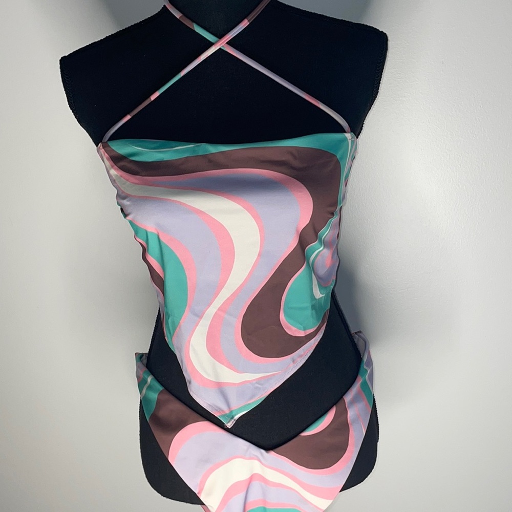 ASOS Design Retro Print Halter Swim Set Size 12